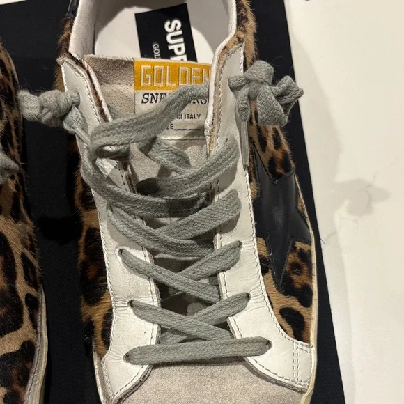 Golden Goose White and Leopard Sneakers